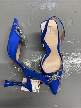 Zara Royal Blue  Slingback Heels with bow